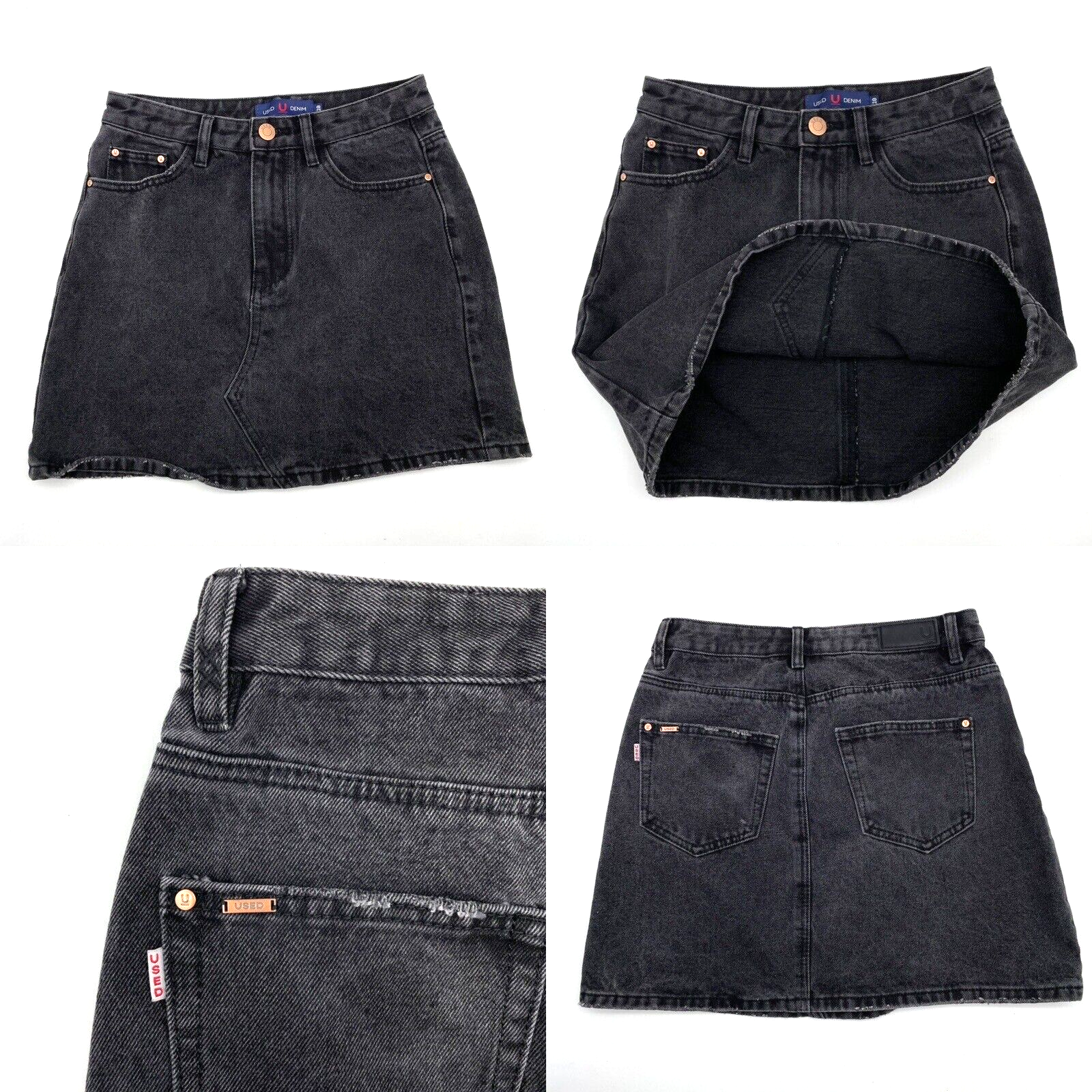 Used U Denim Black Denim 5-Pocket Zip Mini Skirt Women Jr