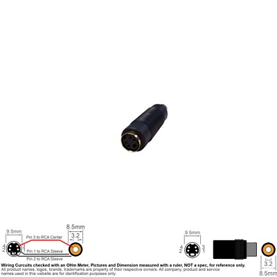 Adapter Video SVHS S-Video Mini Din 4 Pin MD4 Female Coax RCA Female Connector