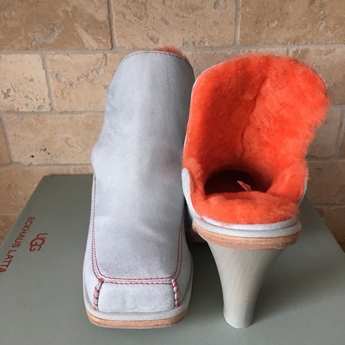 Pre-owned Ugg Court Mule Eckhaus Latta Sky Grey Mandarin Orange Leather Heels Size Us 8
