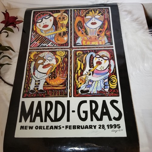 1995 Music New Orleans Mardi Gras Poster Amzie Adams Signed & Limited #481