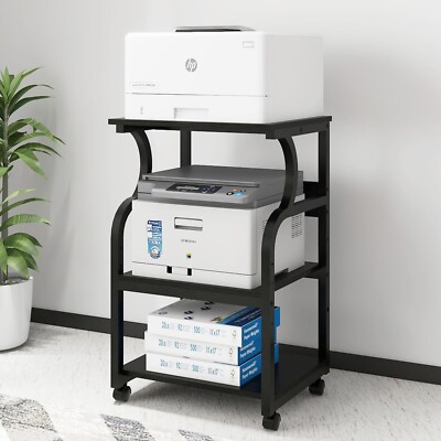 Natwind 3 Tier Printer Stand,Printer Table with Adjustable Storage Shelf, Rolling Printer Cart with Wheels for Home Office Organization,Multifunctional Shelves for Heat Press,3D Printer (Black) Main Image