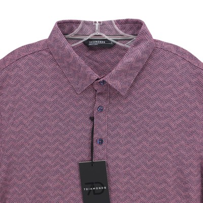 NWT 7 DIAMONDS Polo Shirt Tantalum Geometric Pima Cotton 4-Way Stretch LARGE
