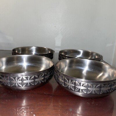 4 Mid Century Arthur Salm Stainless Steel ''Crown'' Bonbonnière Bowls by Germetco