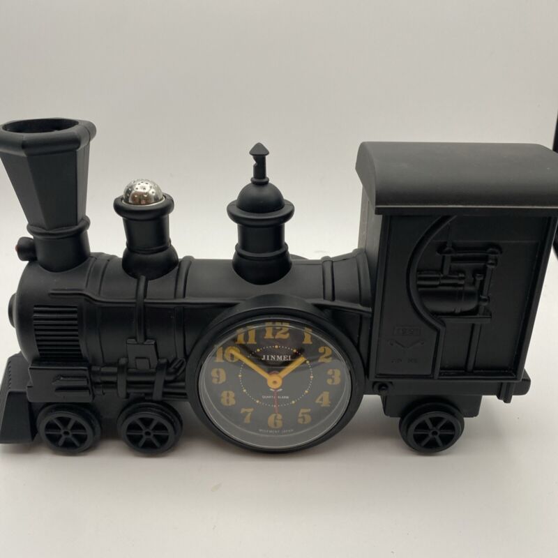 Vintage 1991 Jinmei Locomotive Train Alarm Clock Black Not Tested 9x4.5”