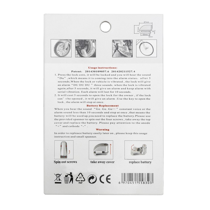Scooter Bike Bicycle Motorcycle Safety Disc Brake Rotor Lock Electronic Alarm US