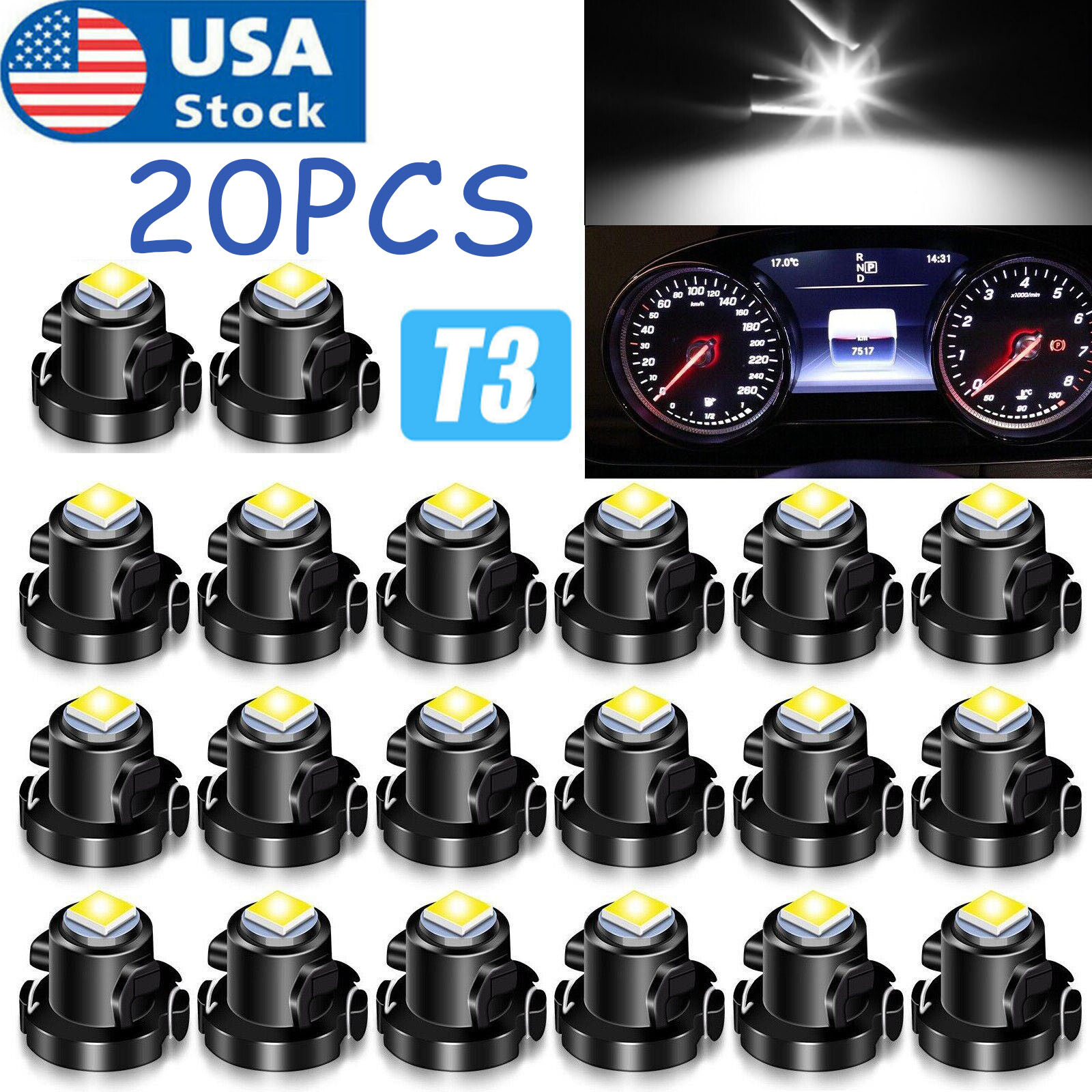 20X White T3 Neo Wedge LED Dash Switch Lamp A/C Climate Control HVAC Light Bulbs