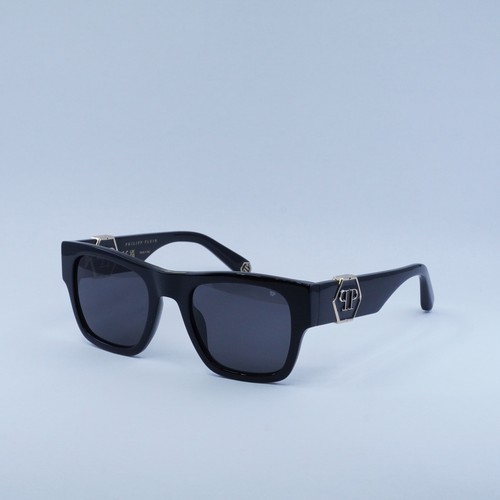 Pre-owned Philipp Plein Spp042m 700f Shiny Black/smoke 54-23-145 Sunglasses Authentic In Gray