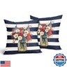 Patriotic 4th of July Flower Stripes Pillow Covers 18x18 Inch Independence Memorial Day American Flag Decorative Throw Pillow Case Cushion Cover Set of 2 for Bedroom Sofa Living Room Couch Chair