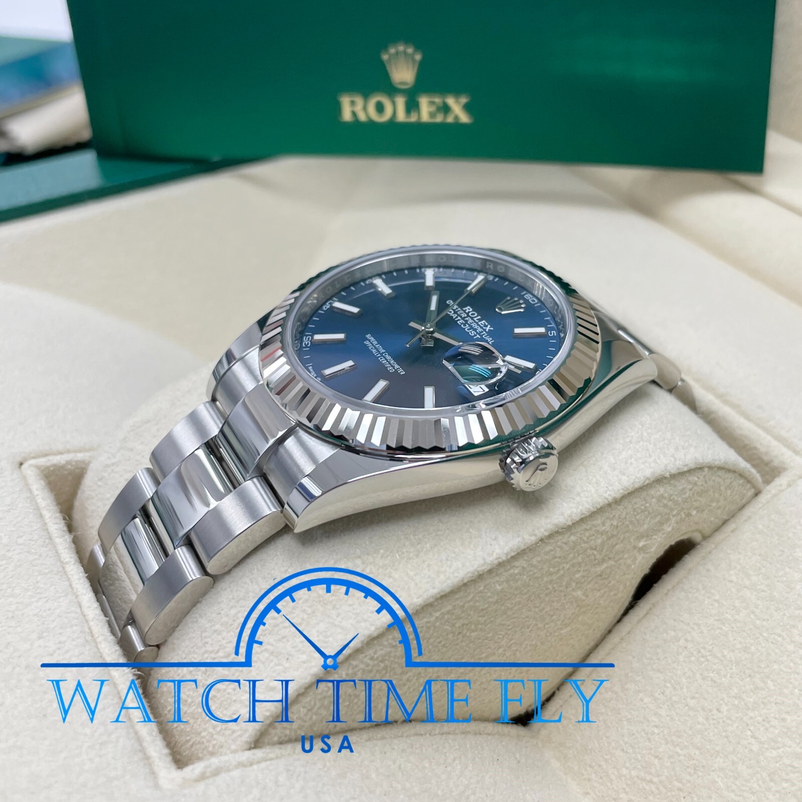 Pre-owned Rolex Datejust 41mm 126334 Fluted Bezel Blue Index Dial Oyster Bracelet Steel