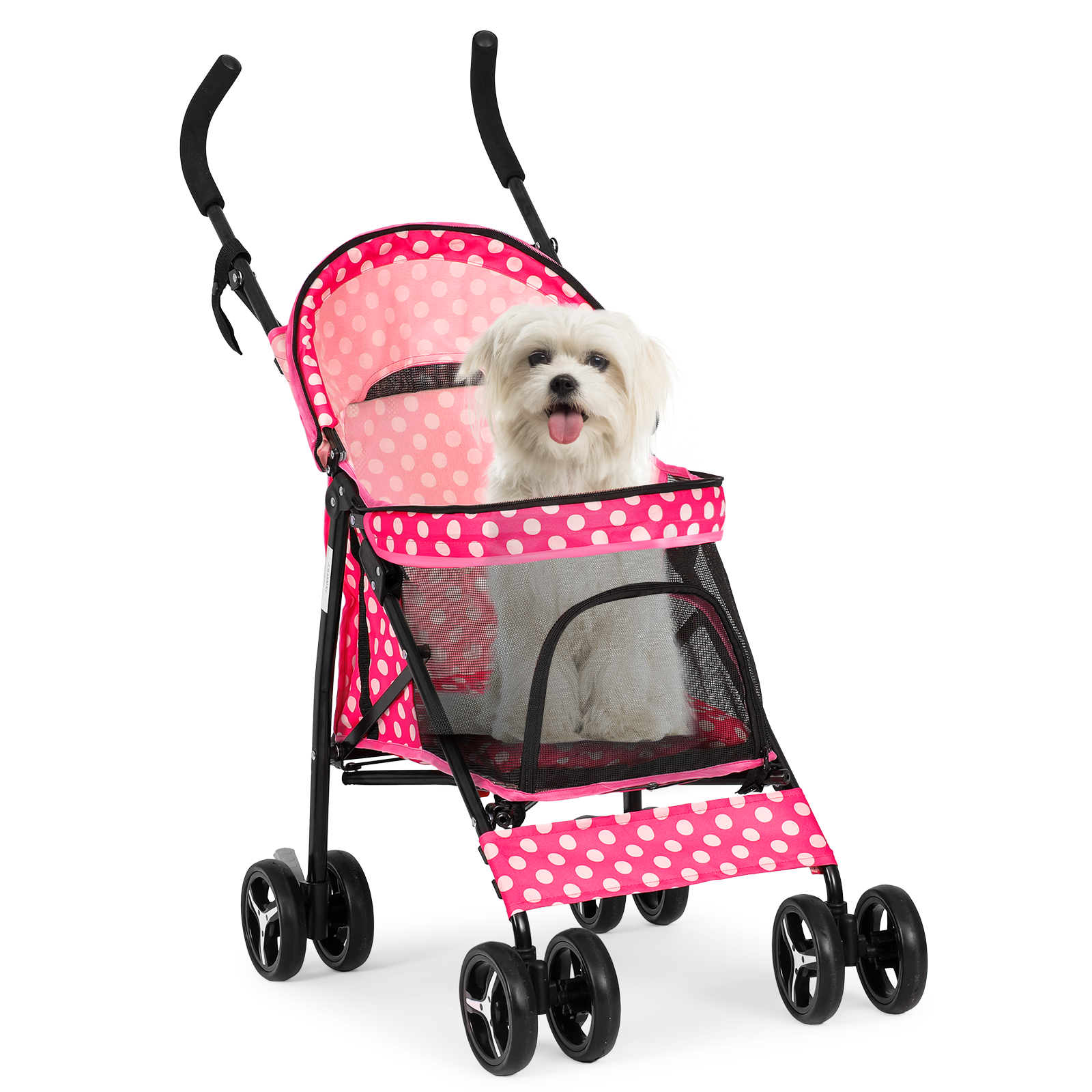4 Wheels Pet Stroller w/Skylight+Storage Basket Foldable Cat Cage Travel Carrier