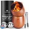 Huanuith Whiskey Glasses Charred Wooden Bourbon Glass Set of 2, 10oz Handmade with Stones and Tongs – Unique Bourbon Gifts for Men Dad Husband, Ideal for Christmas Birthday Father's Day