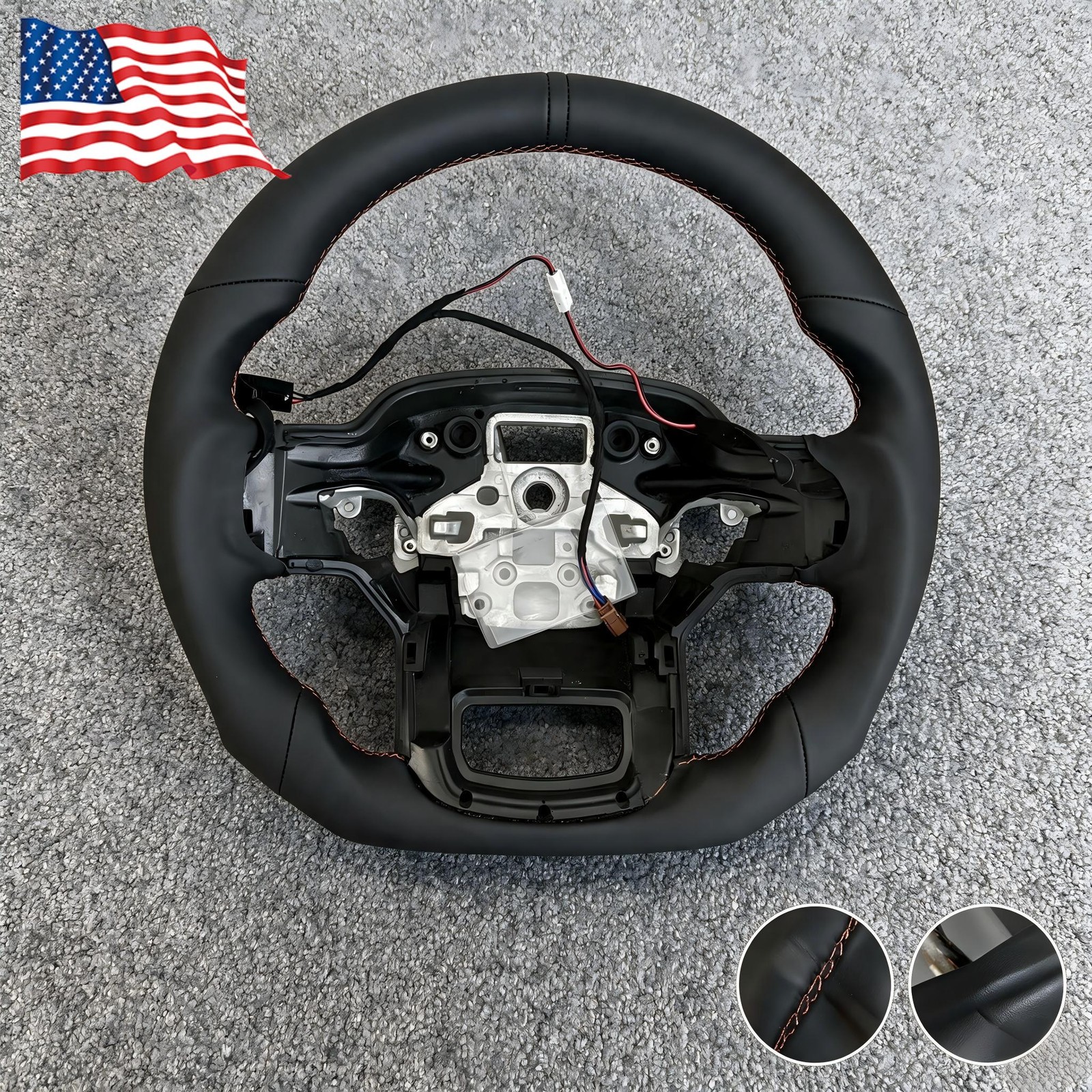 Premium Leather Steering Wheel Black Stripe Heated Function For 2023 Ford Raptor