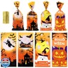 Halloween Treat Bags, Halloween Candy Bags, 100 Pcs Cellophane Goodie Gift Bag Trick or Treat Goody Bag Bulk with Twist Ties for Holiday halloweens Party Favors Supplies