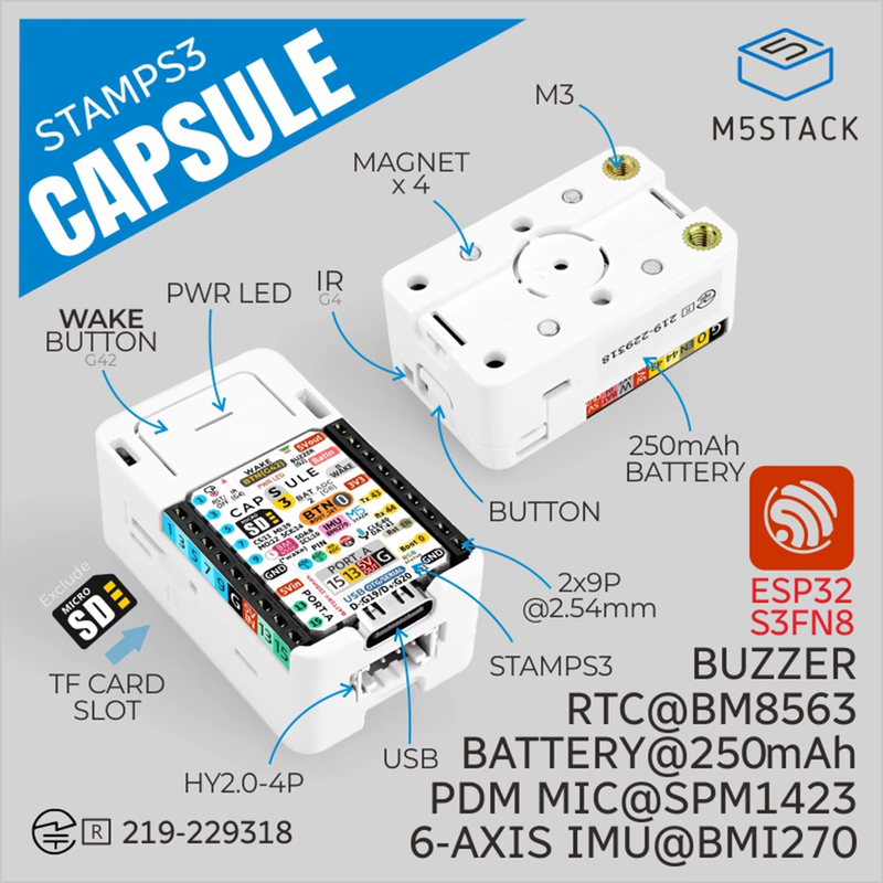 Official M5Capsule Kit w/ M5StampS3 IOT