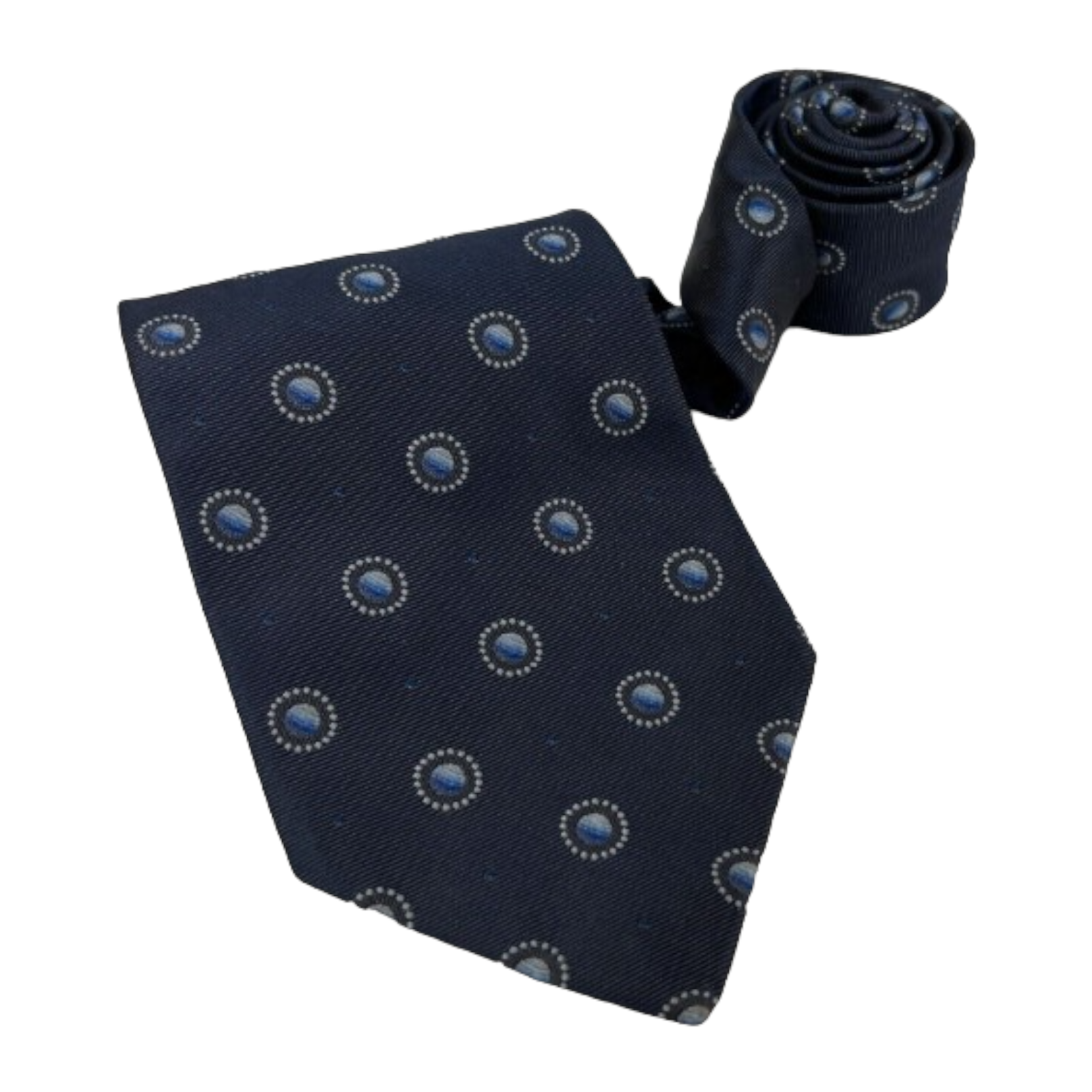Ermenegildo Zegna Blue w/ Lt Blue & White Circle Silk Neck Tie 3.75"W 58"L
