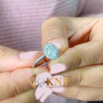 Pre-owned Knr 14k Solid White Gold Oval Moissanite And Natural Diamonds Engagement Ring 1.20ct
