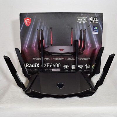 MSI Radix AXE6600 WiFi 6E Tri-Band Gaming Router Quad-Core Processor NOB