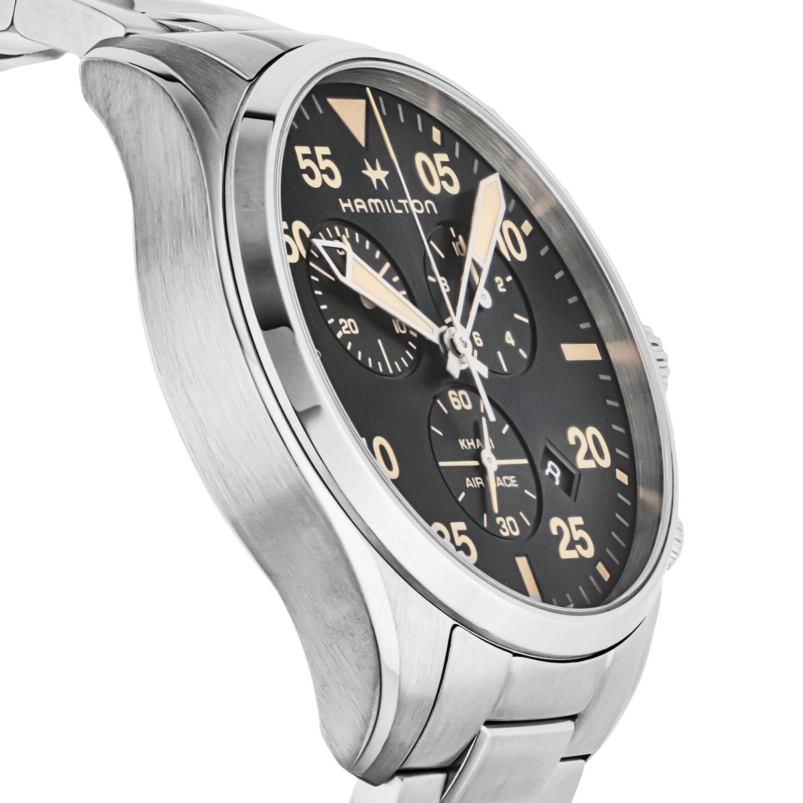 Pre-owned Hamilton H76722131 Kahki Aviation Black Quartz Stainless Steel