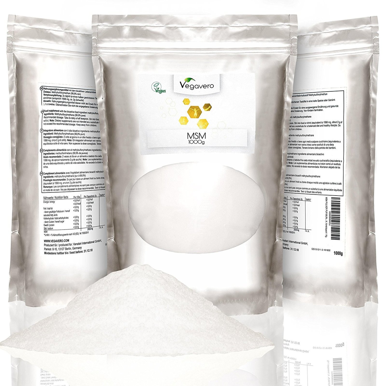 Msm Naturale in Polvere - Zolfo organico 1 kg Vegavero | Purezza Certificata > d