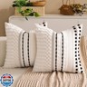 KOOLIFE Boho Chenille Tufted Couch Throw Pillow Covers 18x18 Inch Set of 2 Farmhouse Striped Decorative Pillow Covers Accent Neutral Pillowcase Black Cushion Cover for Living Room Sofa Bed