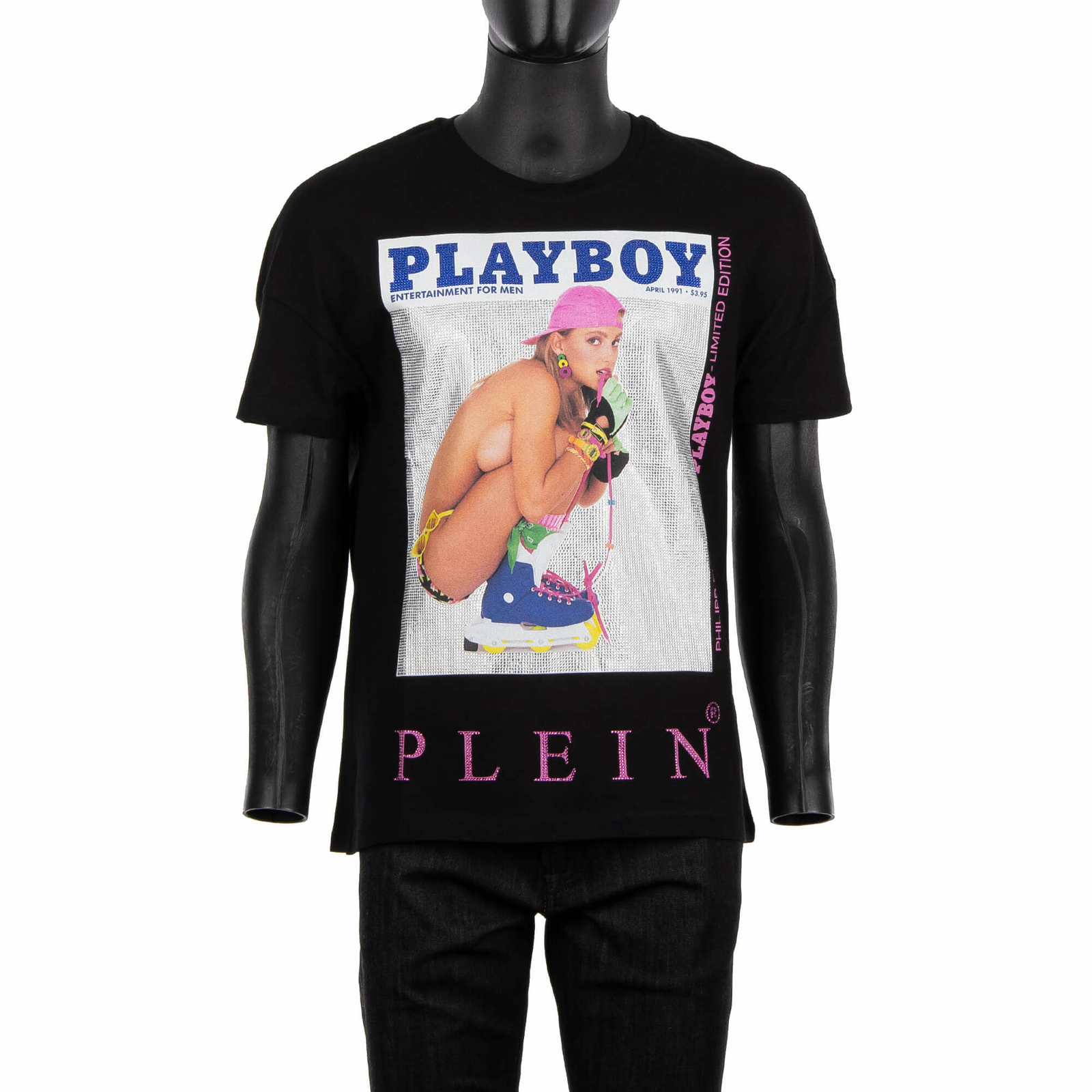 Pre-owned Philipp Plein X Playboy Crystals T-shirt W. Skategirl Julie Clark Black 08398