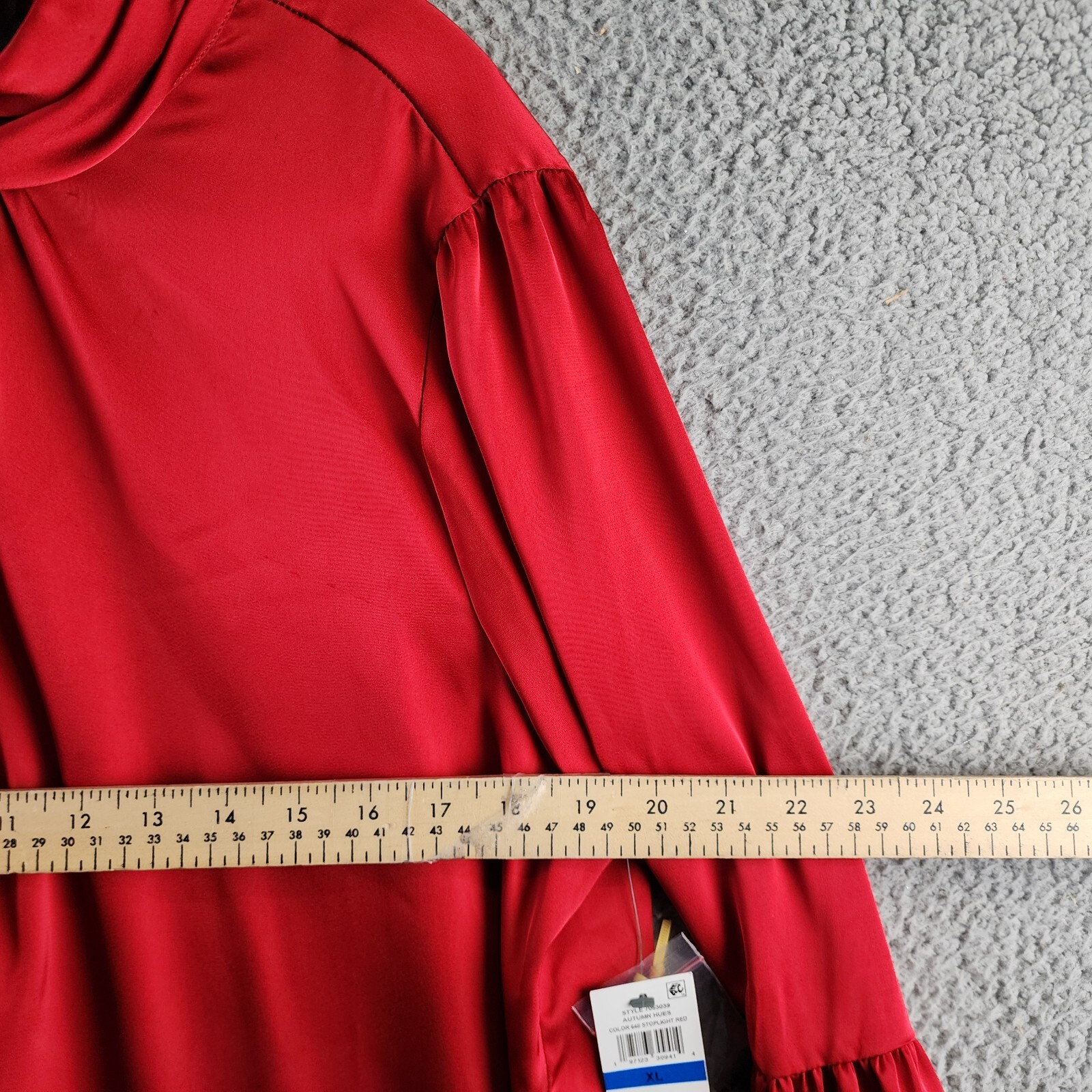 CeCe Blouson-Sleeve Mock-Neck Blouse Women's XL Stoplight Red Button Back L/S - Picture 5 of 14
