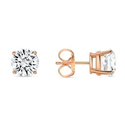 Pre-owned Shine Brite With A Diamond 3.5 Ct Round Earrings Studs Solid 14k Rose Gold Brilliant Cut Push Back Basket In White/colorless