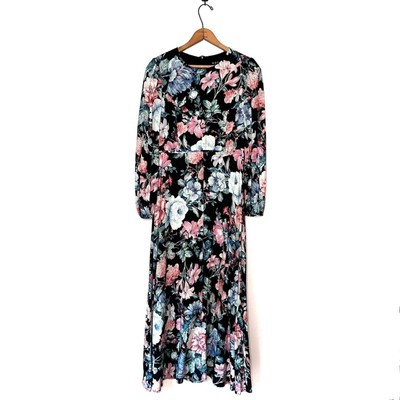 O.P.T. Woman's Talk About It Maxi Black Floral Dress Size Medium