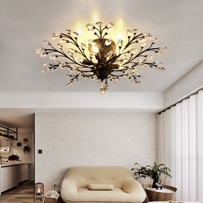 Vintage 5-Light Crystal Chandelier Branches Pendant Lamp Bedroom LED Fixture