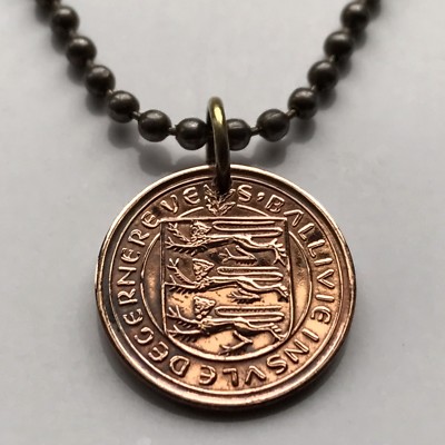 1971 UK Guernsey 1/2 penny coin pendant 3 lions leopards St. Peter Port n002247