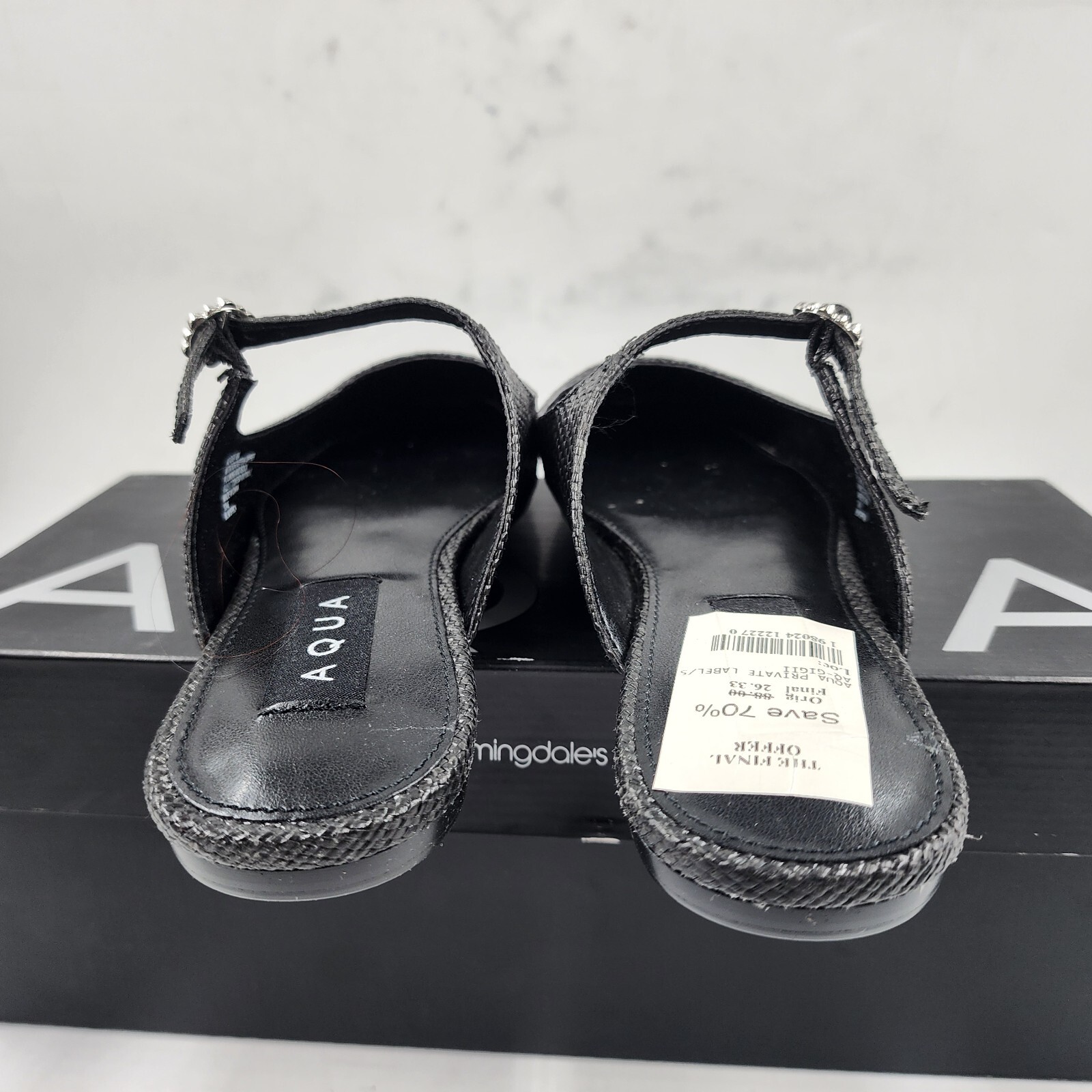 Aqua Gigii Pointed Square Toe Slip On Buckled Flats Women's 6M Black Solid - Picture 5 of 16