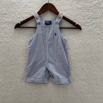 Polo Ralph Lauren Overalls Baby Boys 12M Blue White Seersucker Overall Shortall
