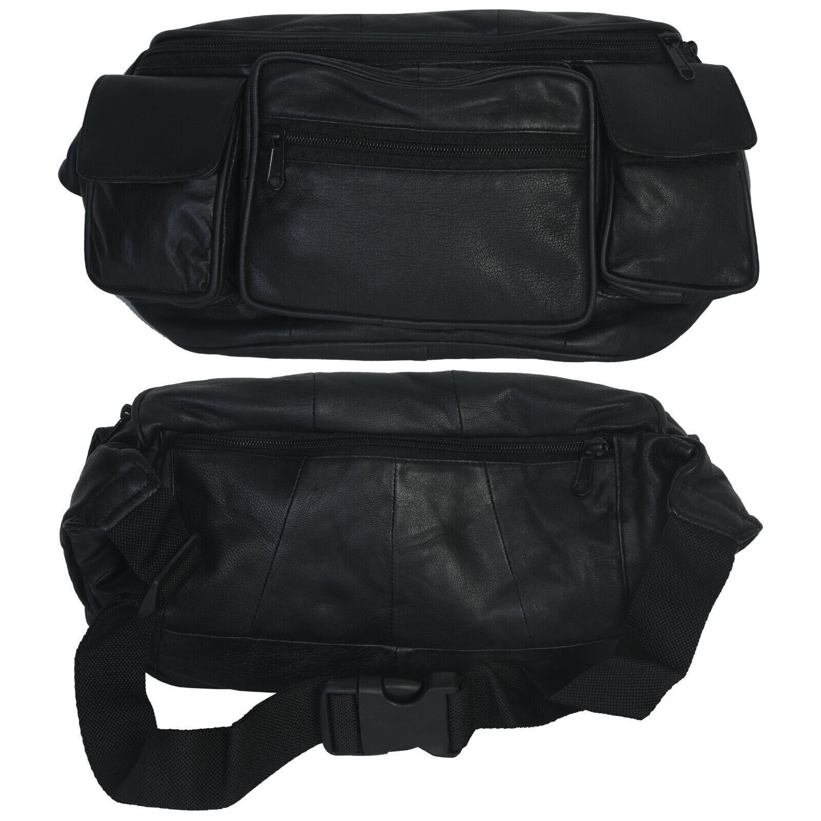 Leather Fanny Pack Belt Waist Pouch Hip Travel Purse Large Mens Womens Black 