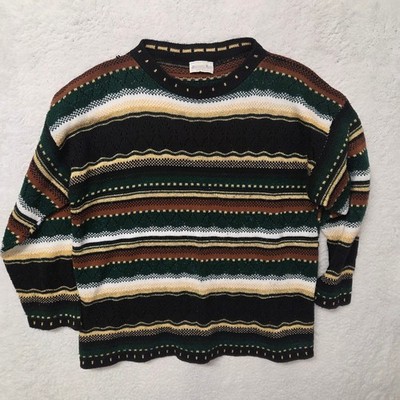 Parkway Knits Vintage 90s Striped Metallic Lurex Crewneck Sweater Green Black M