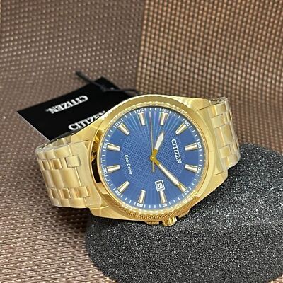Pre-owned Citizen Eco-drive Bm7532-54l Peyten Blue Dial Gold Tone Band Men's Classic Watch