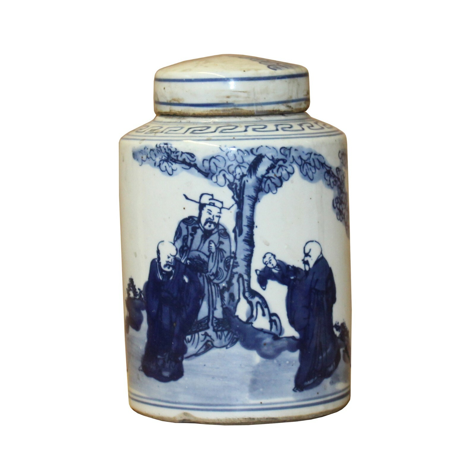 Chinese Blue White Ceramic Fok Lok Shou Graphic Container Urn Jar ws820S Chinese Blue White Ceramic Fok Lok Shou Graphic Container Urn Jar ws820S