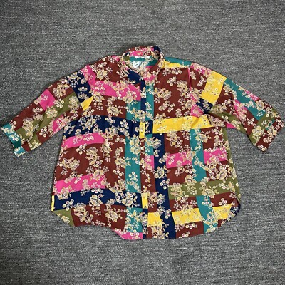 Rose and Olive Shirt Women 2X Plus Animal Forest 3/4 Sleeve Sheer Boho Pastoral