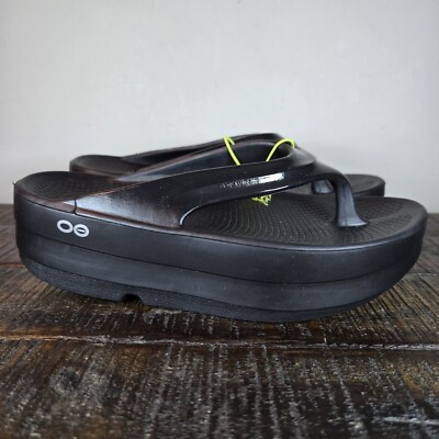 Oofos OOmega Oolala Womens Size 5 Recovery Platform Flip Flops Sandals Black