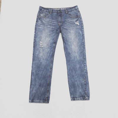 Smoke Rise Men's Size 38x34 Blue Straight Distressed Acid Wash Cotton Blend Jean