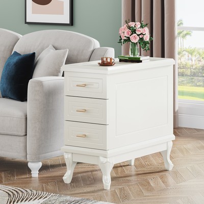 Tribesigns Modern End Table with 3 Drawers, Wood Narrow Side Table with Storage