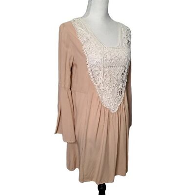 VaVa by Joy Han Cream White Boho Bohemian Crochet Festival Dress Bell Sleeves L