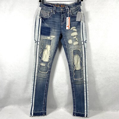Rock Revival Jeans Men s 30x32 Blue Walden Taper  Striped Studded Distressed New