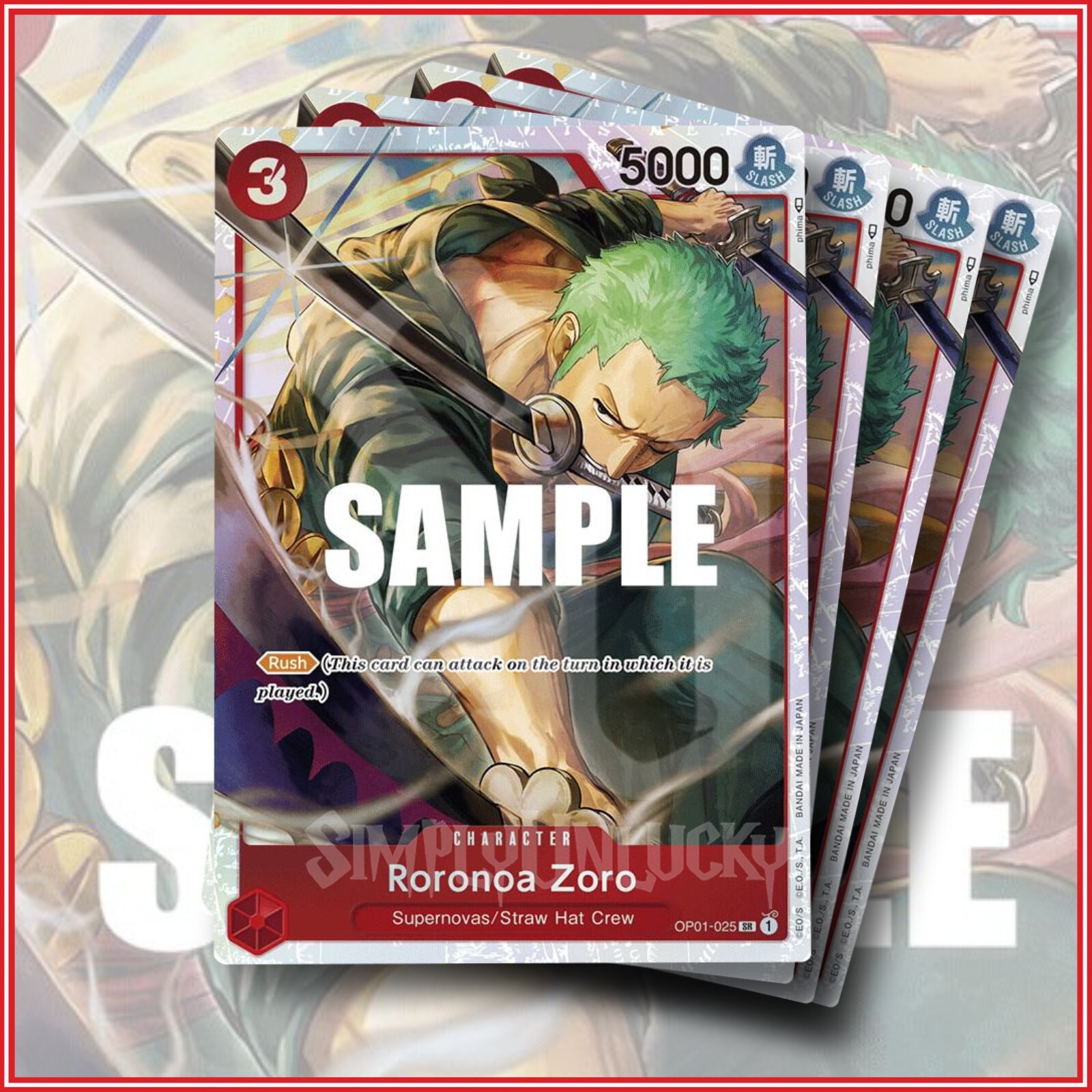 ONE PIECE TCG: Roronoa Zoro OP01-025 x4 Super Rare Ultra
