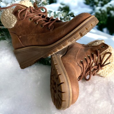 GENESIS US Women s 6.5 EU 36. Brown Fergie  Lace Up Mid-Calf Boots Vegan NEW