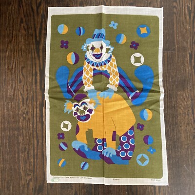 VTG IRISH LINEN TEA TOWELS  CLOWNS   Designed BY FIONA McNAB FOR LINK HAMPSON