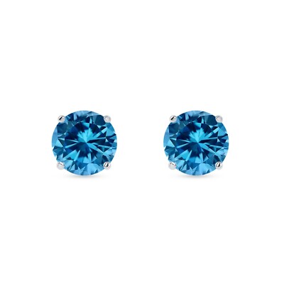 Pre-owned Shine Brite With A Diamond 4.50 Ct Round Cut Blue Earrings Studs Solid 18k White Gold Screw Back Basket