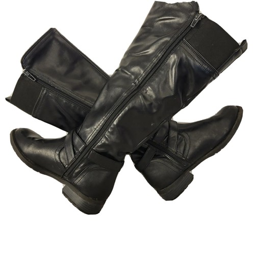 Womens 7.5 M Tall Mid Calf Black Faux Leather Side Zip Buckle