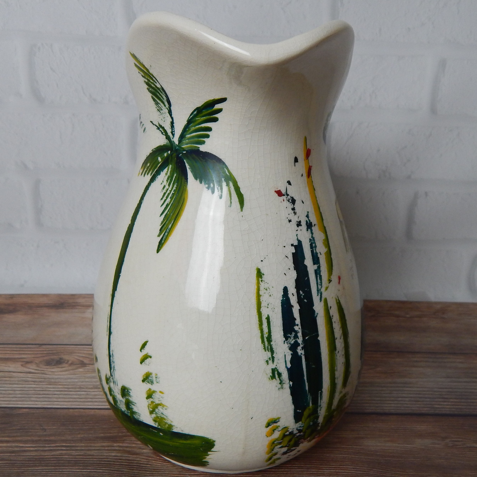 Vintage Hand Painted Mexico Folk Art Pitcher Keramos 7.75