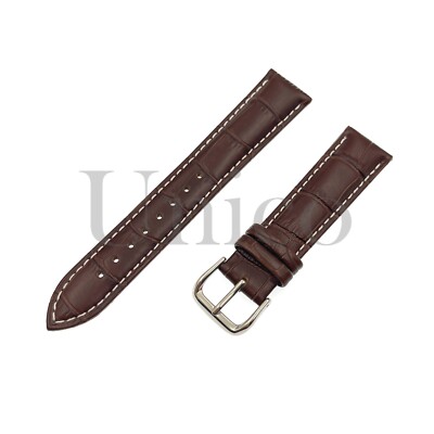 12-24 MM BN/WHT Genuine Leather Alligator Watch Band Strap Buckle Fits for Omega