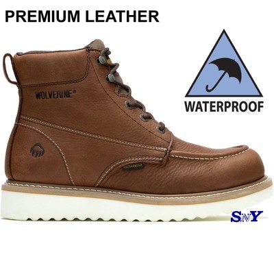WOLVERINE 6'' Waterproof Men's Soft Moc Toe Wedge Premium Leather Boots wv